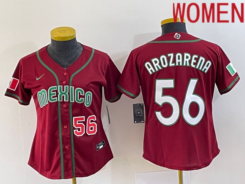 Women 2023 World Cub Mexico #56 Arozarena Red Nike MLB Jersey2